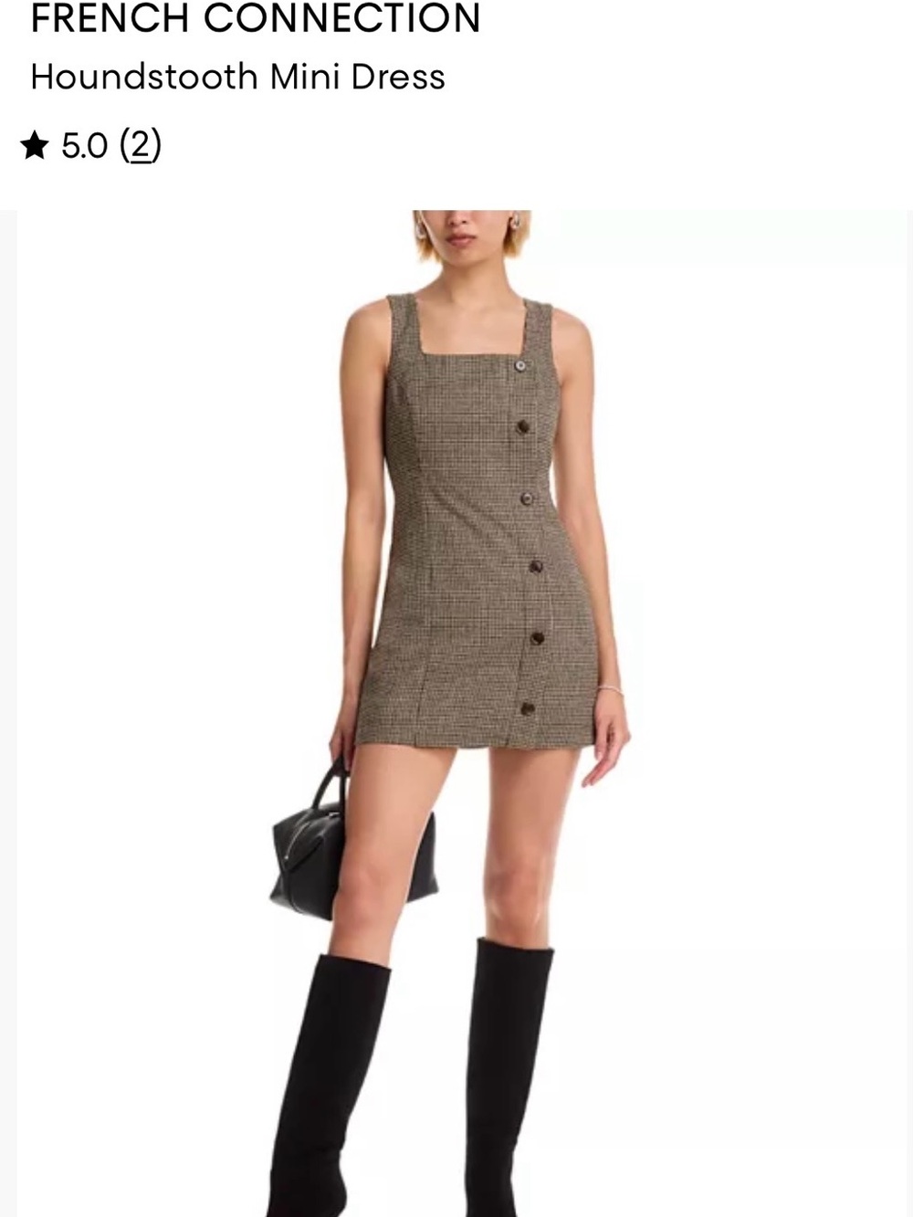 French Connection Brown Houndstooth Square-Neck Mini Dress